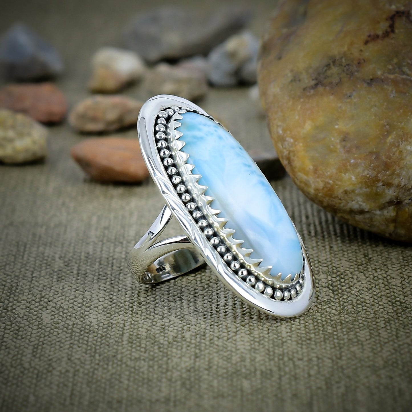 Larimar Ring Larimar Silver Ring 925 Sterling Silver Ring Larimar Gemstone Ring Handmade Larimar Gemstone Jewelry Larimar Ring For Women