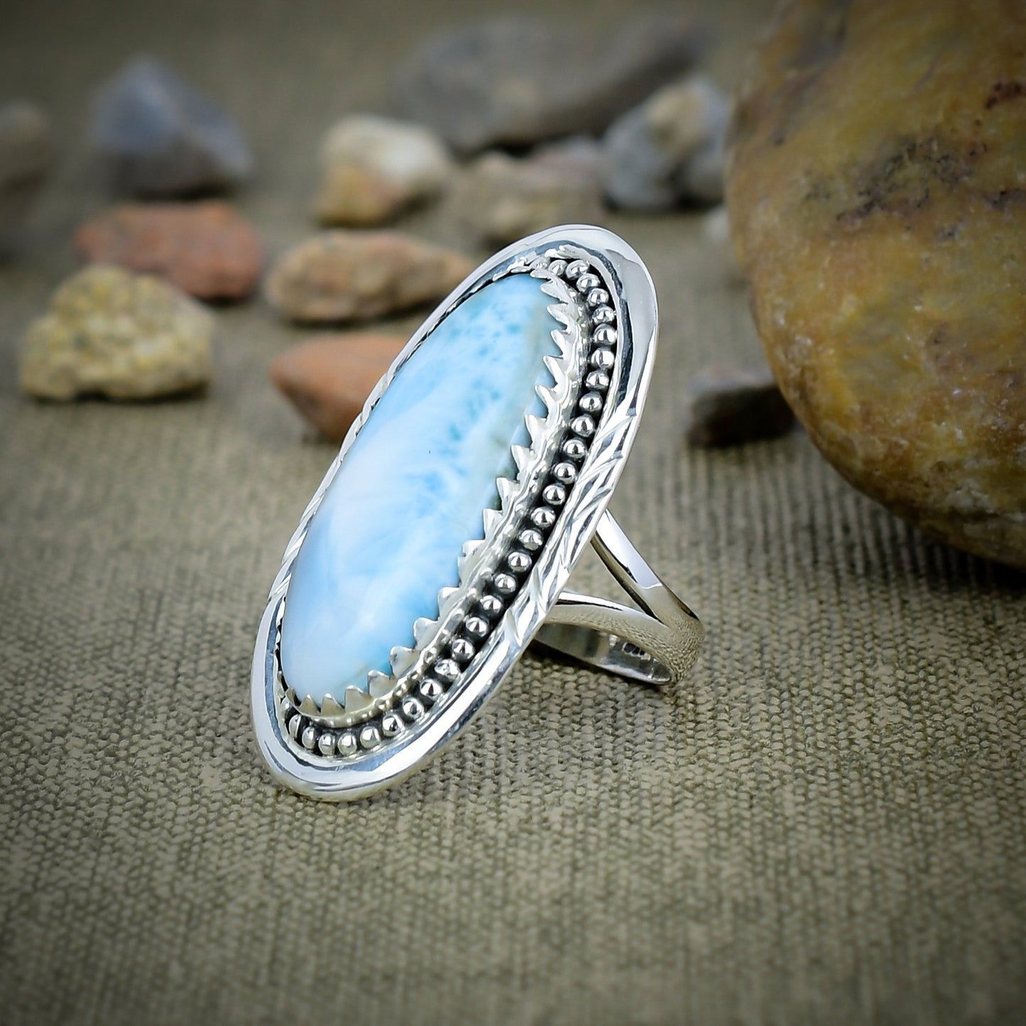 Larimar Ring Larimar Silver Ring 925 Sterling Silver Ring Larimar Gemstone Ring Handmade Larimar Gemstone Jewelry Larimar Ring For Women