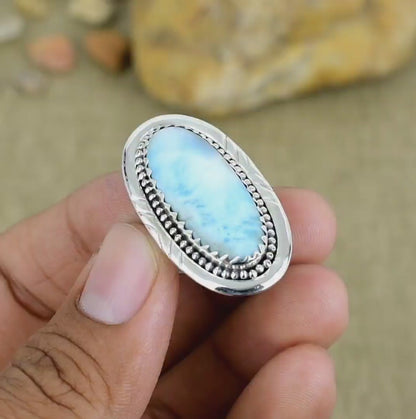 Larimar Ring Larimar Silver Ring 925 Sterling Silver Ring Larimar Gemstone Ring Handmade Larimar Gemstone Jewelry Larimar Ring For Women